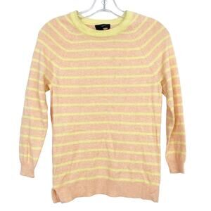 J. Crew Italian Cashmere Orange Yellow Striped Sweater Sz XXS